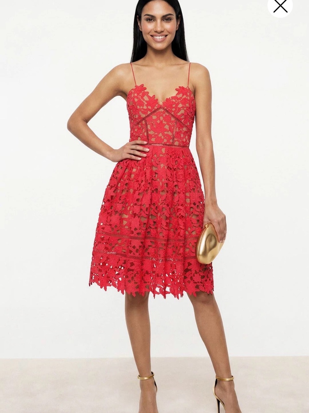 Self-Portrait Red Lace Midi Dress